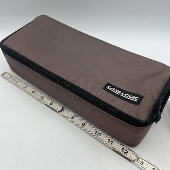 Case Logic 15 Cassette Tape Storage Case Wrist Strap Brown Nylon Tote Carry 12" - Picture 6 of 7